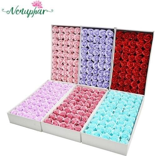 50PCS Colorful Artificial Rose Soap Flower Wedding Party Gift Handmade Petal Decor Bath White Red Pink Blue Purple Romantic