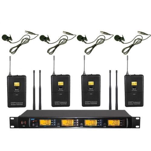 UHF Wireless Lapel Microphone System PLL Cordless Microphone for Church Rack Mount 4 Lapel Microphone