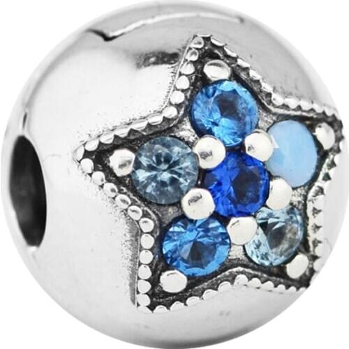 CKK Bright Star Clip, Multi-Colored Crystals Charms 925 Sterling Silver Beads Original Jewelry Fits For Bracelets