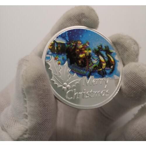 Colour Christmas Santa Claus Commemorative Coin Souvenir Collectible Art High Quality and Brand Festival Gift