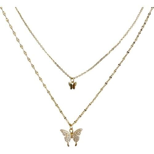 Elegent Butterfly Pendant Necklace Women Girl Double Layer Clavicle Chain Necklace Temperament Jewelry Accessories Gift