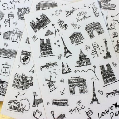 12Sheets World Landscape Pattern Hand Account Material Stickers For DIY Scrapbooking Photo Album Phone Case Decoration