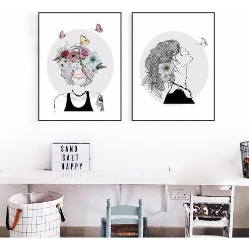 Girl Flower Painting Art Printing Poster Painting Core Home Decorative Painting Picture Mural cuadros decoracion black and White
