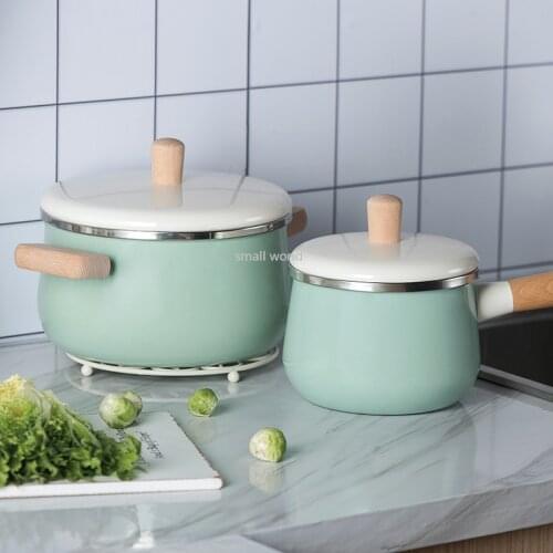 Milk pot enamel wooden handle soup pot instant noodle steamer pot household non-stick pot cooking pots set cookware sets