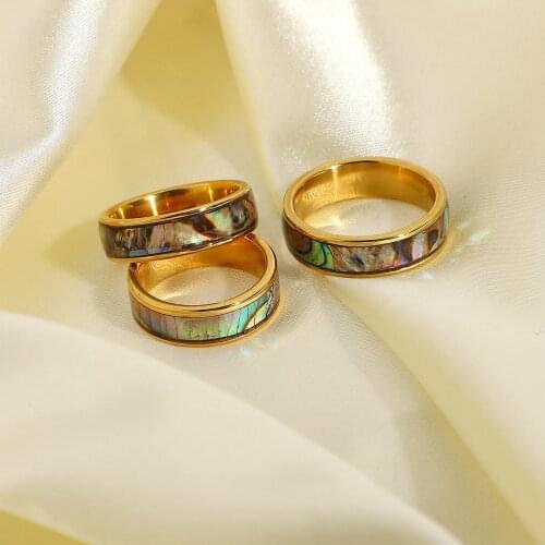 Creative Abalone Shell Pattern Rings Stainless Steel Women Men Charm Rings Fashion Unisex Jewelry