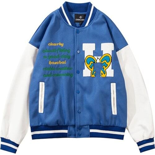 Baseball Jacket Mens Hip Hop Harajuku Streetwear Letter Embroidery Casual Cotton College Bomber Jacket Fashion Men Coats