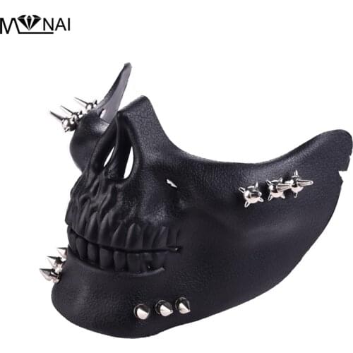 Steampunk Halloween Devil COS Anime Stage Spikes Skeleton Mask Ghost Street Rivet Skull Half Face Masks Cosplay Party Accessory