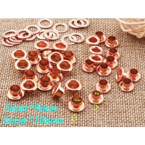 100 Sets Metal Rose Gold Eyelets Grommets with Washers Barrel Diameter Leather Canvas bag Jewellery Making 5mm 6mm purse eyelet