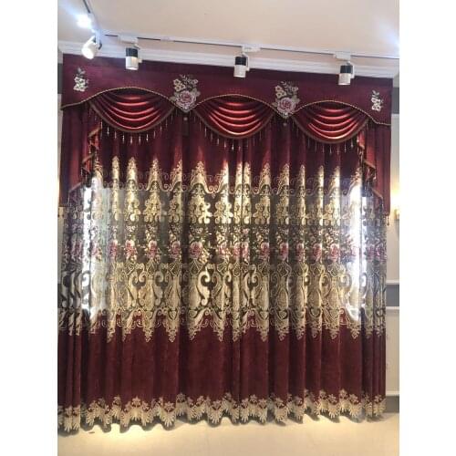 Fashion Beautiful European Style Customized embroidered curtain living room window bedroom finished luxury red wedding room