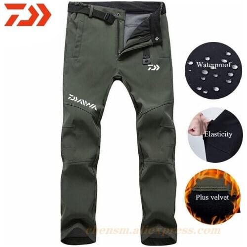Daiwa 2021 Mens Stretch Waterproof Casual Pants Winter Warm Fleece Long Trousers Outdoor Sweatpants Tactical Fishing Pants 3XL