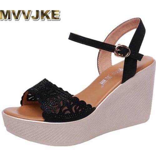 MVVJKE 2021Rhinestone Platform Sandals Summer Woman Shoes High Heels Bohemia Wedges Sandals Women Beach Sandal Plus Size 33-43