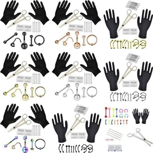 New 1Set Body Piercing Tools Professional Piercing Tool Kit Sterile Belly Body Ring Needle Sets Cartilage Tools Body Jewelry
