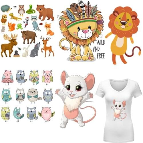 Animal Patches Heat Transfer DIY Iron-on Transfers Parches For Clothing Washable Stickers Forest Cartoon Animal Parches