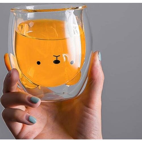 2020 New Cute Bear Double-layer Coffee Mug DoubleGlass Cartoon Baby Duckling Animal Milk Glass Lady Cute Gift Cup Christmas Gift