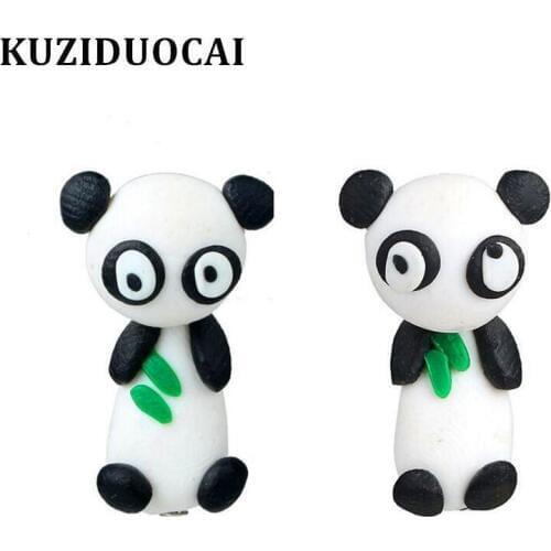 Kuziduocai New ! Fashion Fine Jewelry Soft Pottery 2.5*1.5 cm Chinese Panda Lovely Stud Earrings For Women Child Girl Gift E-148