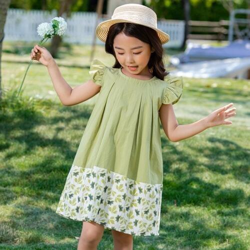2020 Summer New Sleeveless Girls Dresses Leaves Patchwork Baby Girls Dresses Brief Fashion Kids Dresses for Girls