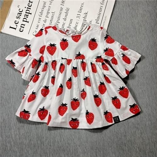 BOBOZONE 2018 Autumn Strawberry Print Flare sleeve Dress for girls