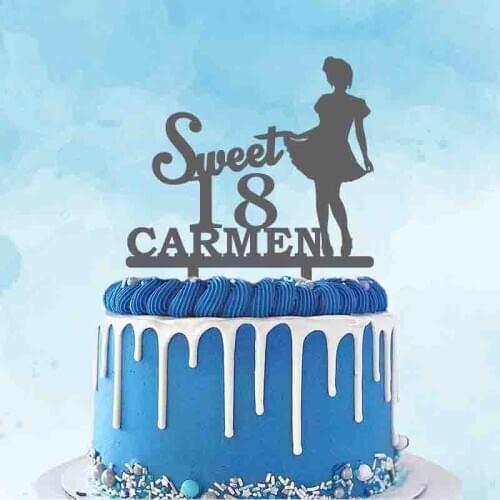 Personalized Girl Birthday Cake Topper Custom Name Age Sweet 18 Girl Dancing Silhouette For Birthday Party Cake Decoration