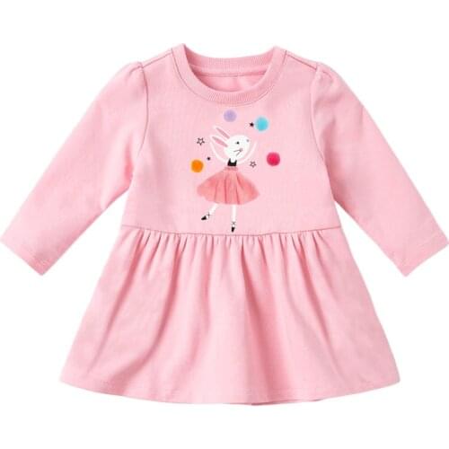 Frocks for Baby Girls Brand Autumn Clothes Casual Cotton Bunny Print Toddler Girl Fall Clothes Pink Dress for Kids 2-7 Years