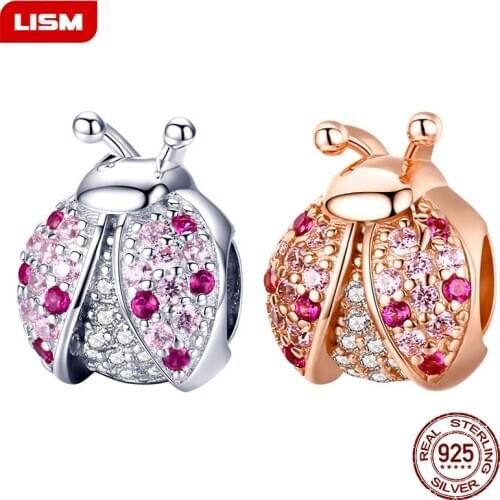 Authentic 925 Sterling Sliver Charm Insect Ladybird Charms Beads Fit Bracelet Necklace Jewelry Making