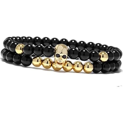 Selling skull demon shape bead bracelet cut face ghost head diamond set bracelet wholesale men luxury gothic gold charms