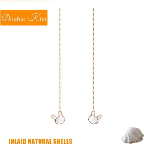Small White Rabbit Shell Drop Earrings Titanium Stainless Steel Inlaid Natural Shells Rose Gold Fashion Trendy Women Jewelry