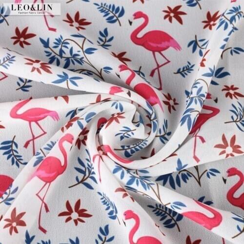 LEO&LIN Blue Leaves White Wind Red Flamingo Chiffon Fabric Handmade Design Costume Patchwork 50cm