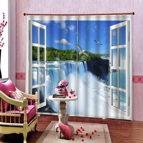 Outside The Window Beautiful Waterfall Nature Landscape Photo Curtain For Living Room Bedroom Home Decor Window Drapes Sets