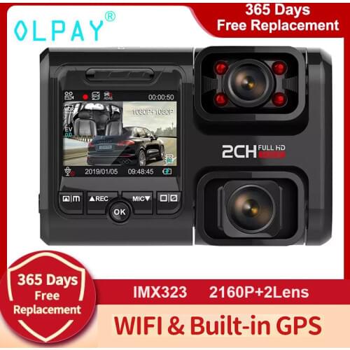 OLPAY GPS WIFI Dash Cam Sony IMX323 Sensor Night Vision Camera Car Dvr Dual Lens Dash Cam Novatek 96663 Chip 24H Parking Dashcam