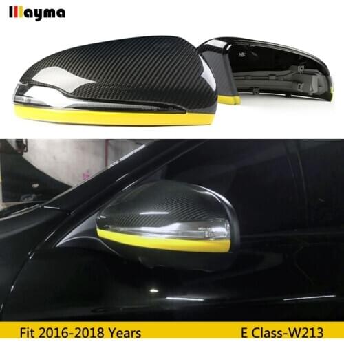 W213 Carbon Fiber replace Mirror cover For Benz E class E200 E300 E400 E500 2016-2018 year yellow line Style rear mirror cap