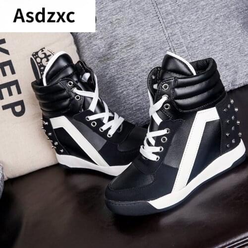 Fashion Rivets Height Increasing Womens Shoes Platform Sneakers Wedge Shoes for Women Casual HIgh-Top Shoe sneakers