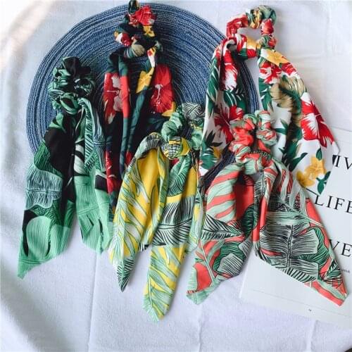 Woman Boho Bow Streamers Hair Ring Printed Hair Ties Fashion Ribbon Scrunchies Girl Ponytail Holder Rope Hair Accessories Tiara