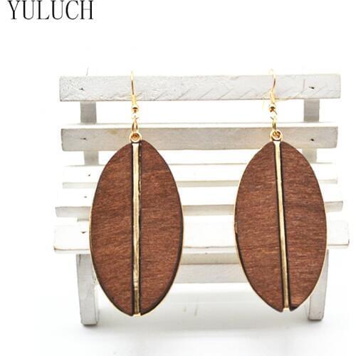 YULUCH Fashion Jewelry Lady Earrings Handmade Wood Earrings Metal Accessories Lady Earrings Africa Nation Solid Color 1 Pair