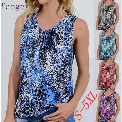FEOGOR navel vest Plus size vest New Womens V-neck Sleeveless Print Plus Size Summer Fashion Casual Vest Womens vest Shirt