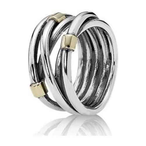925 Sterling Silver Pandora Ring Vintage Golden Braided Ring For Women Engagement Wedding Gift Jewelry