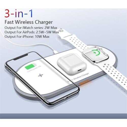 10W Wireless Charging 3 in 1 Wireless Charger For iPhone 11/11 Pro/XS Fast Charger Suitable For Apple Watch Series 5 4 3 Airpods