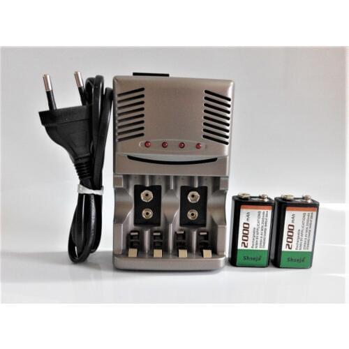 2pcs/set 6F22 9V NI-MH 2000mAh Rechargeable Batteries +Universal 9v aa aaa battery charger