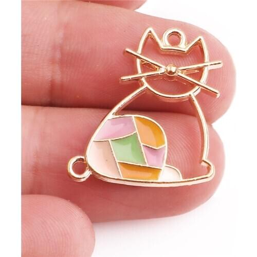 20PCS 22*19mm Gold Tone Alloy enamel cat animal pendant charms Necklace Accessories Jewelry Findings Handmade Craft DIY Bracelet