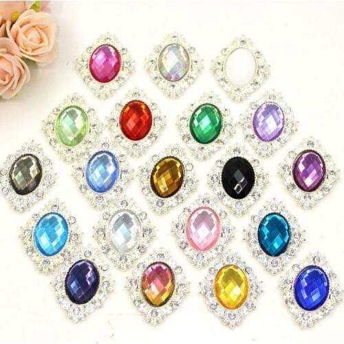 25x32mm New Rhinestone Flatback Buttons Antique Alloy Acrylic DIY Wedding Accessories Metal Flat Button Bow Hair Accessories 50p