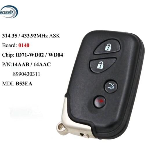 4 Buttons 314.35/433.92MHz ID71 PCB 0140 Smart Remote Key For Lexus ES350 IS250 IS350 GS300 GS430 GS450H GS460 LS460 LS600H