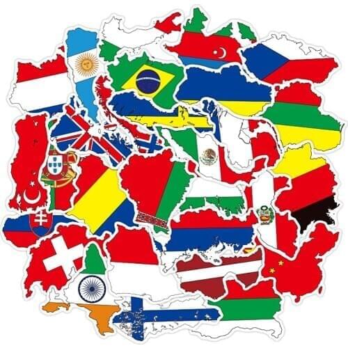 50PCS Mixed National Flag Country Stickers Graffiti Motorcycle Travel Luggage Guitar Fridge Laptop PVC Sticker DIY Decal Toys