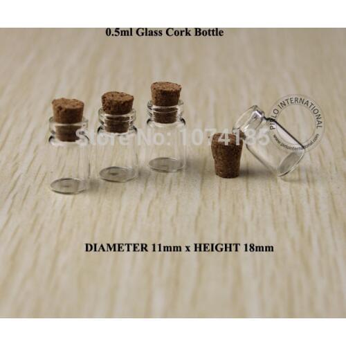 50pcs 0.5ml Glass Bottle Vials With Wood Cork Mini Bottle Vial small wishing perfume display bottle Vintage Glassware Clear