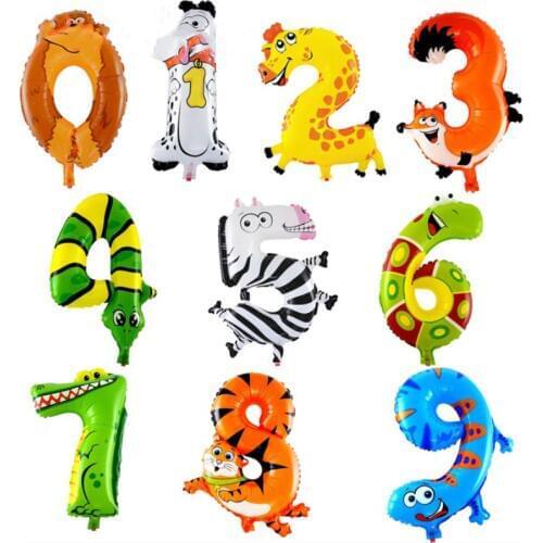 500pcs/lot 16 inch Animal Arabic numerals Balloon Cartoon Foil Balloons for Birthday Wedding Party Decoration Kid Toys