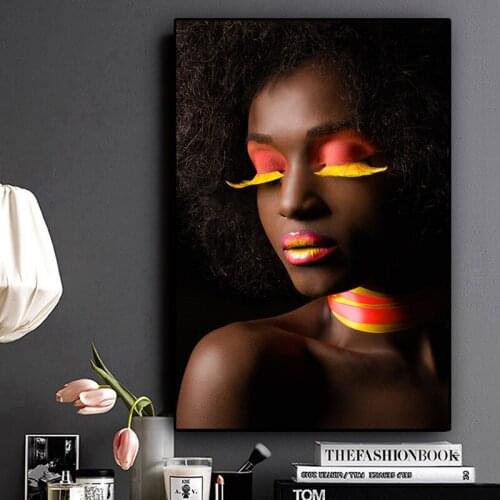 African Woman with Yellow Eyelashes Canvas Painting Wall Art Nordic Posters and Prints Wall Pictures for Living Room Decoration
