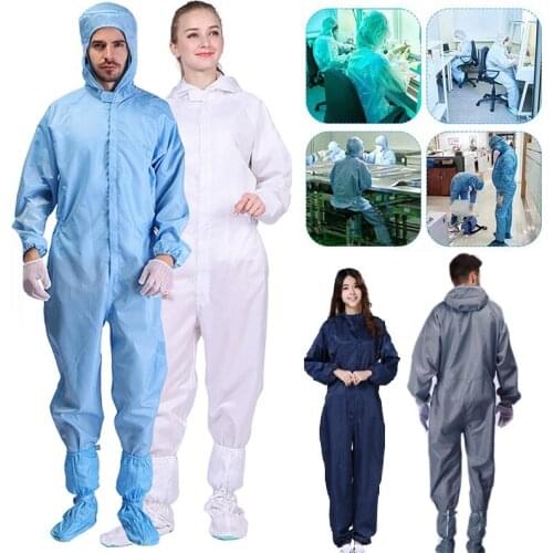 Anti-Static Overalls Hooded Dust-Proof Jumpsuit Factory Workshop Male Female Washable Work Clothes Protection suit Plus Size 4XL