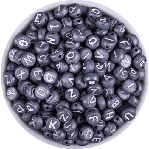 Free shipping 100pcs/lot Silver Grey Round Flat Alphabet /Letter Acrylic Spacer Beads 12Colors Size 4*7mm for Fashion Jewelry