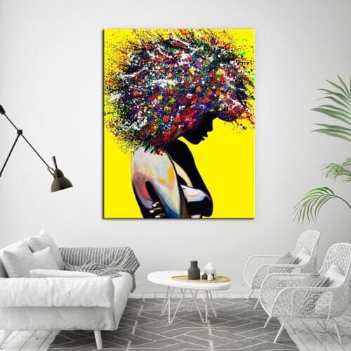 Abstract Figure Yellow Background Colorful Hair Women Art Picture Canvas Prints Poster Wall Decoration