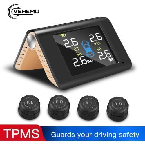 Tire Pressure Monitoring Car TPMS for VEHEMO Tire Pressure Monitoring Collapsible USB 4PCS Sensor High Temperature Alarm System