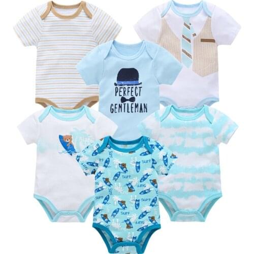 Kavkas 3 6 Pcs/lot Baby Boy Bodysuit Short Sleeve Cotton Newborn Clothes Cartoon Print Summer Toddler Overalls