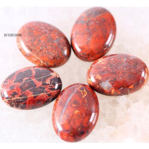 For Jewelry Making Necklace Pendant Bracelet Earrings 22x30MM Oval Natural Stone Bead Red Breciated Jaspe CAB Cabochon 2Pcs K528